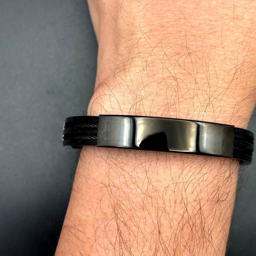 Blackjack BJB251B Men's Black Silicone Stainless Steel Bangle ID Bracelet NWT - Picture 14 of 17